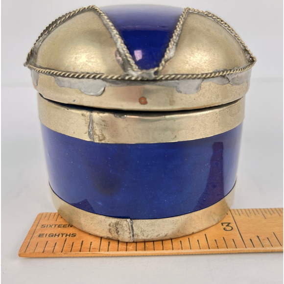 Cobalt Blue Glazed Terra Cotta Moroccan Safi Pottery Container Jar - Picture 7 of 7